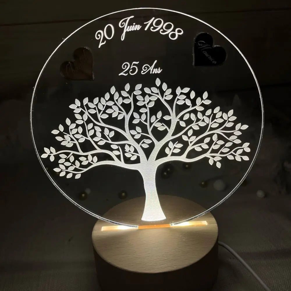 Lampe déco arbre de vie et son socle personnalisable en bois graver