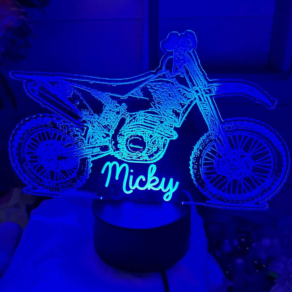 Lampe LED Personnalisée Motocross Avec Nom - Veilleuse Décorative Pour Chambre - Cadeau Pour Fans De Moto
