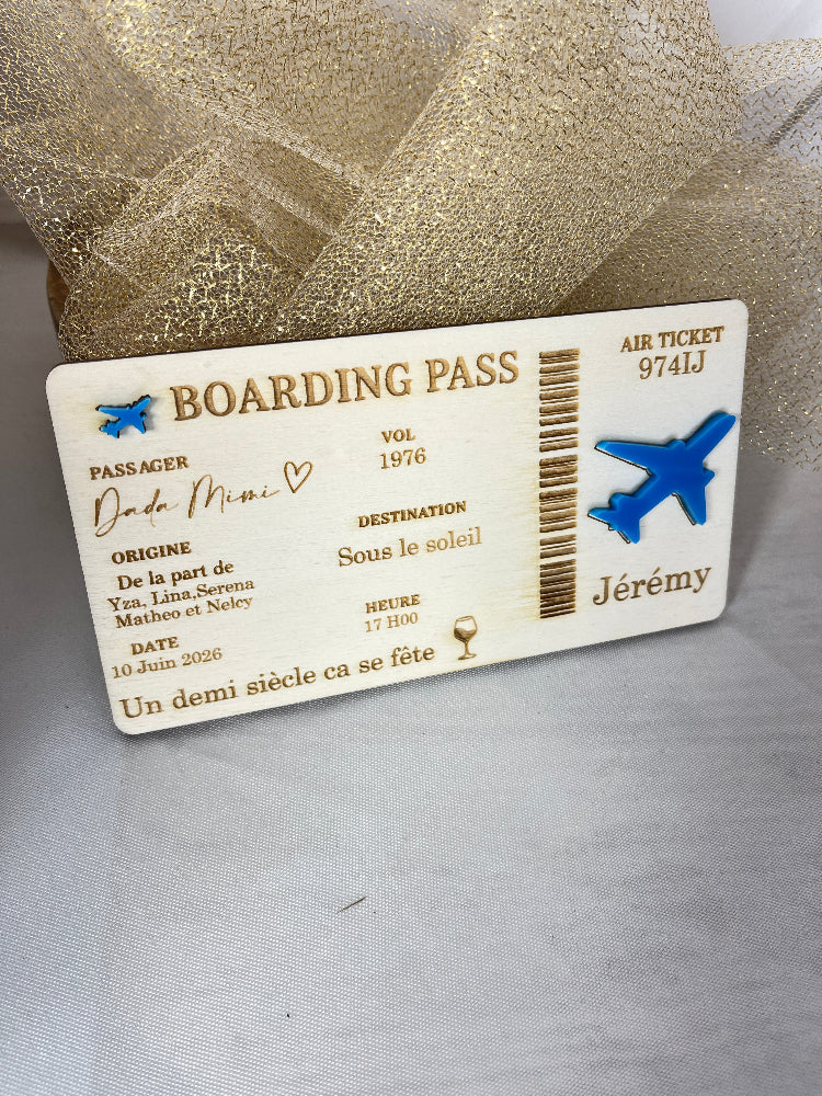 billet d'avion factice en bois 