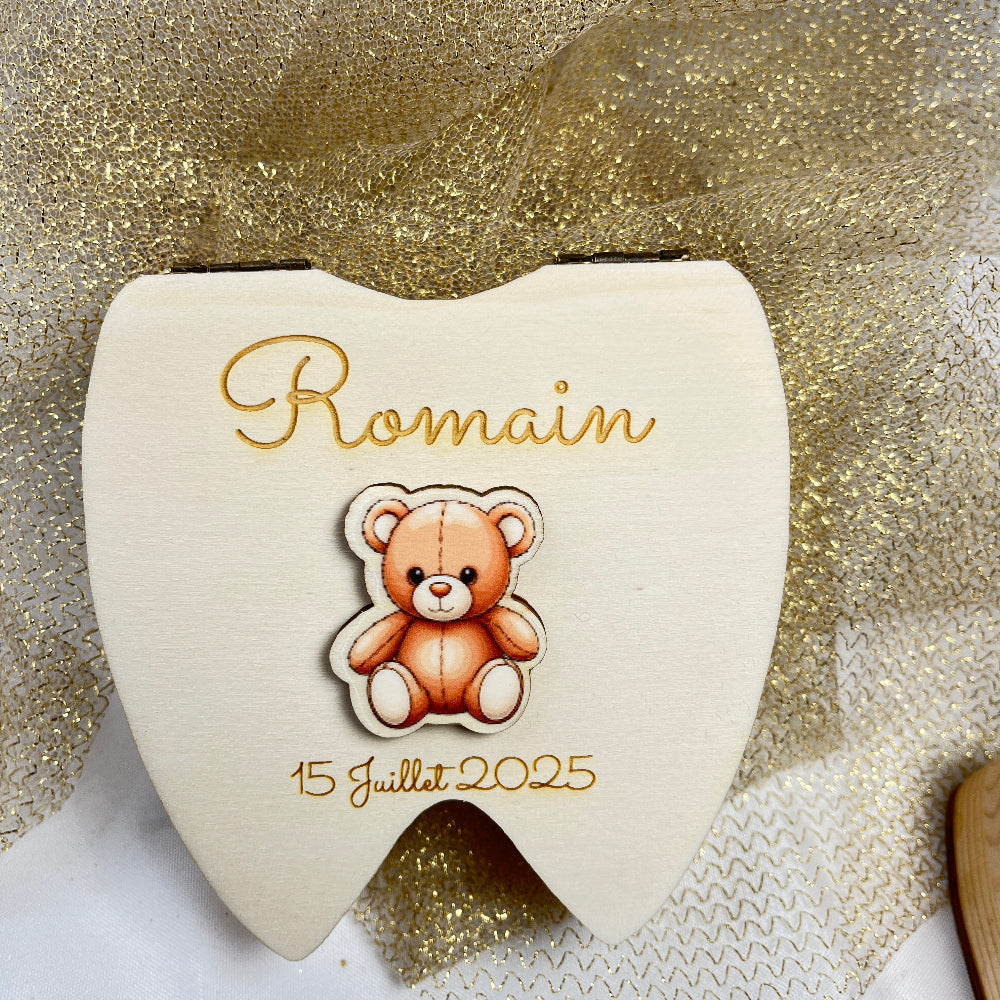 boite a dents en bois personnalisable nounours