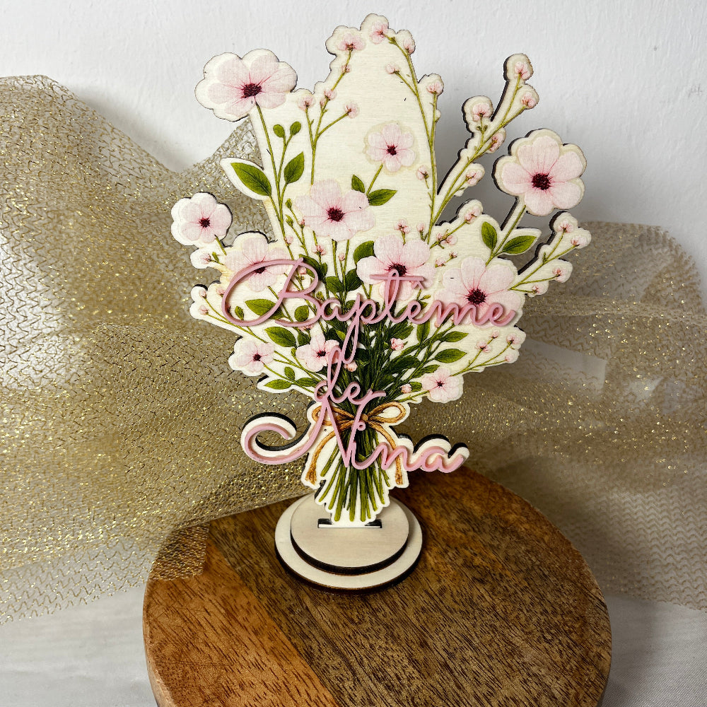 cake topper bapteme bouquet de fleurs