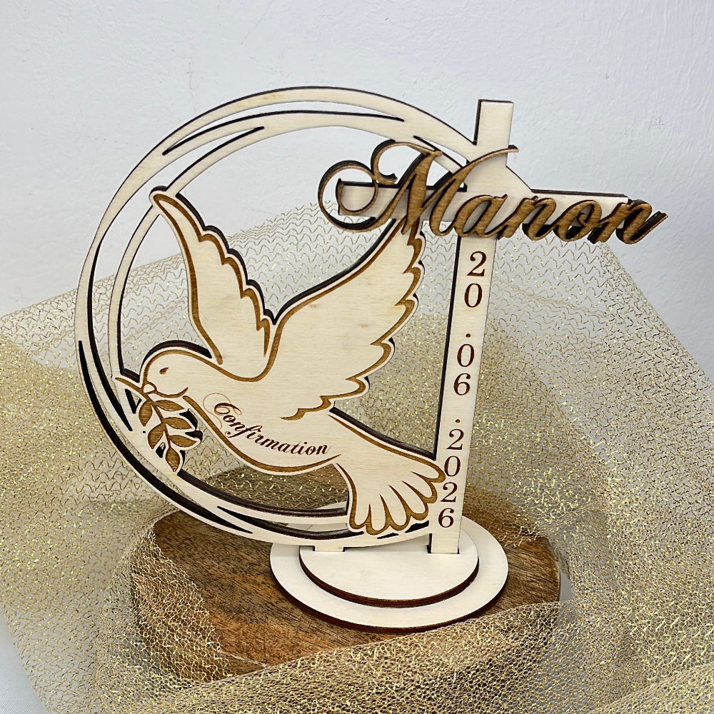 cake topper bois colombe confirmation