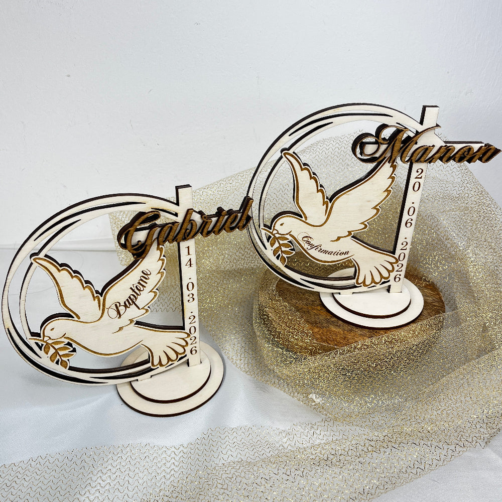 cake topper bois colombe confirmation et bapteme