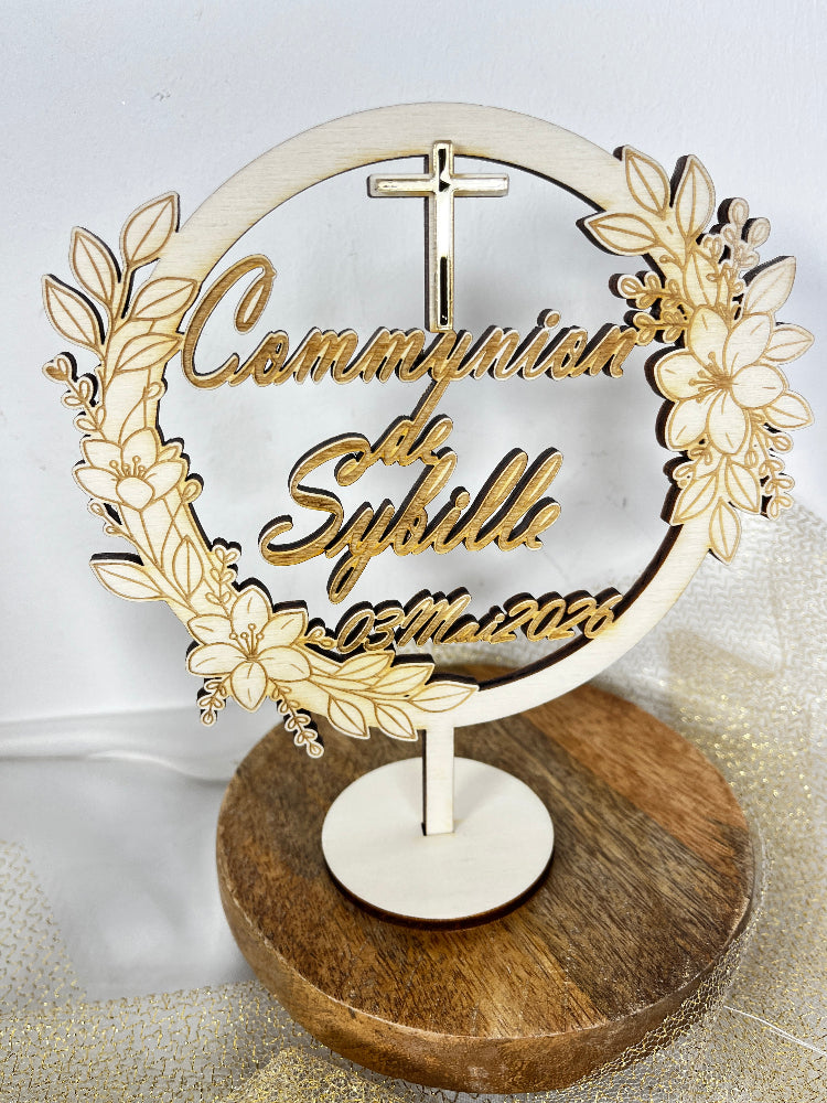 cake topper bois floral communion