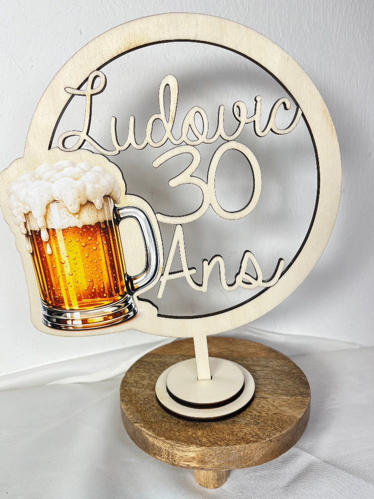 cake topper bois rond biere personnalisable anniversaire