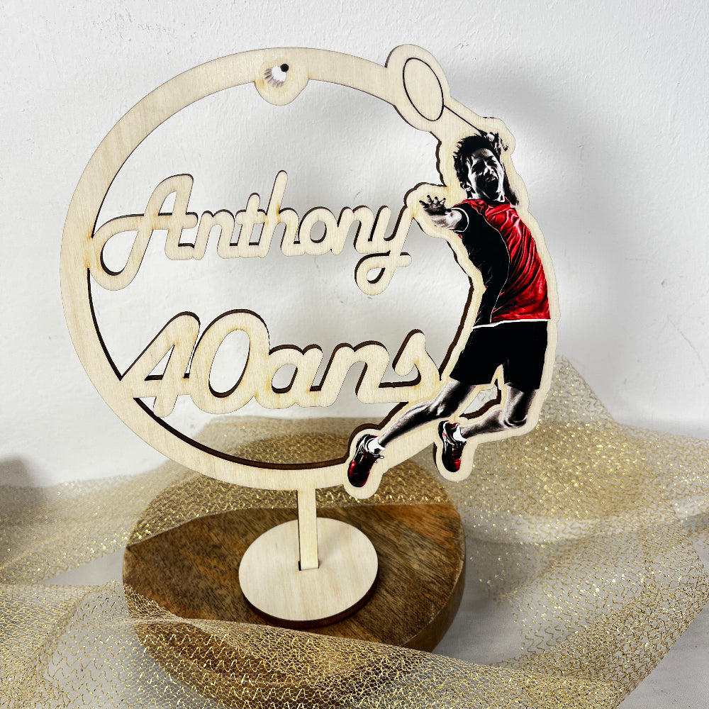 cake topper en bois badminton