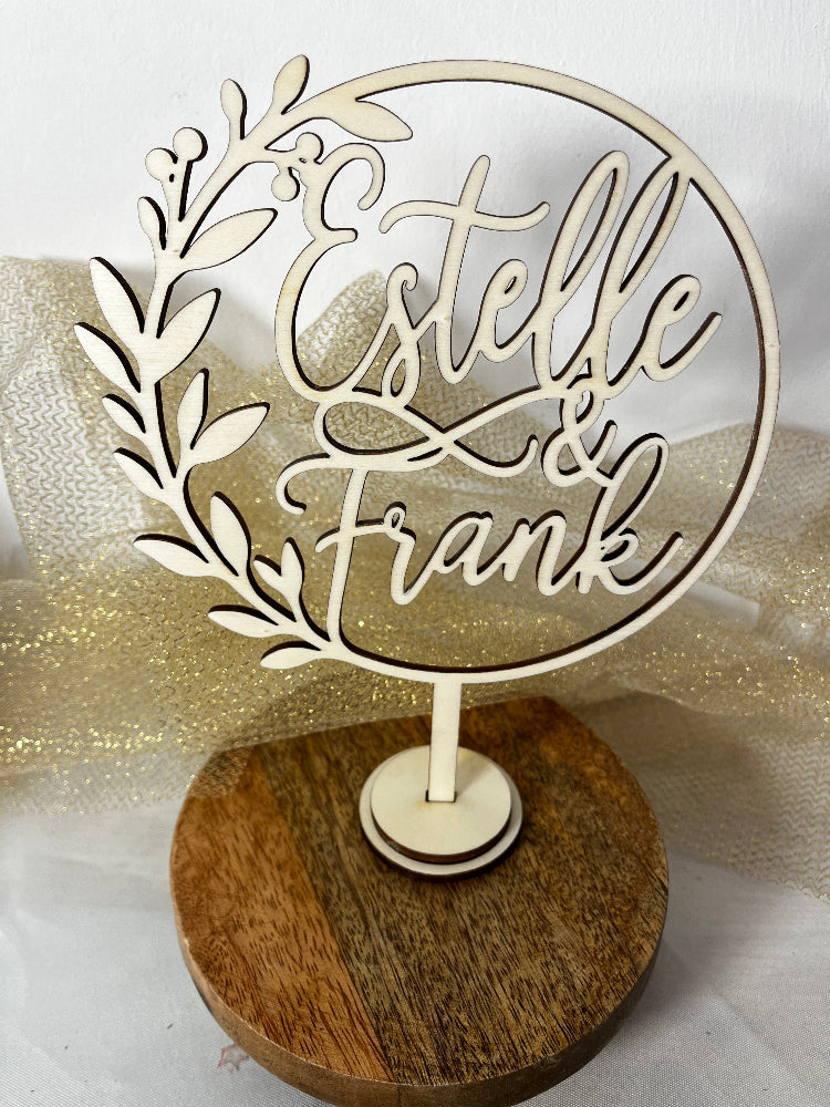 cake topper floral bois 2 prenoms