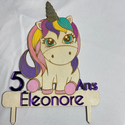 cake topper licorne a paillettes personnalisable