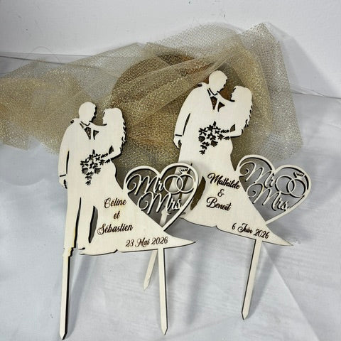cake topper mariage personnalisable bois 
