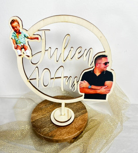 cake topper photo bois personnalisable