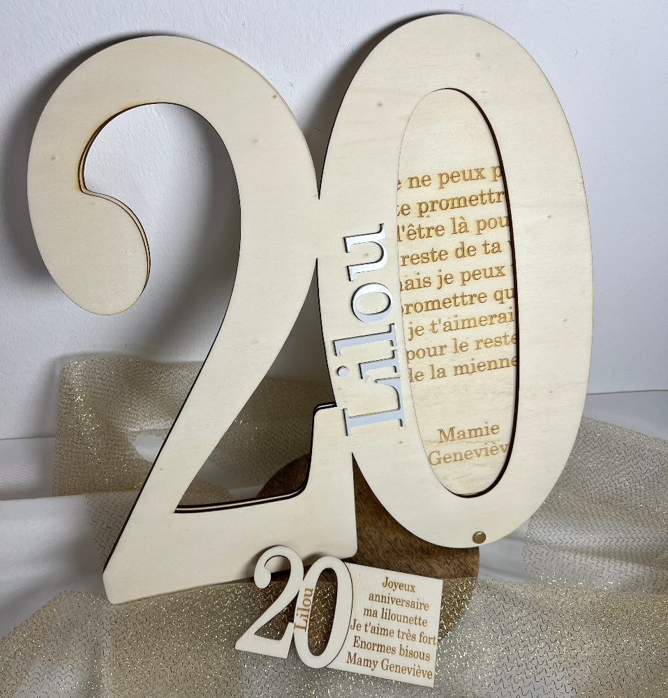 carte anniversaire 20 ans en bois personnalisable 