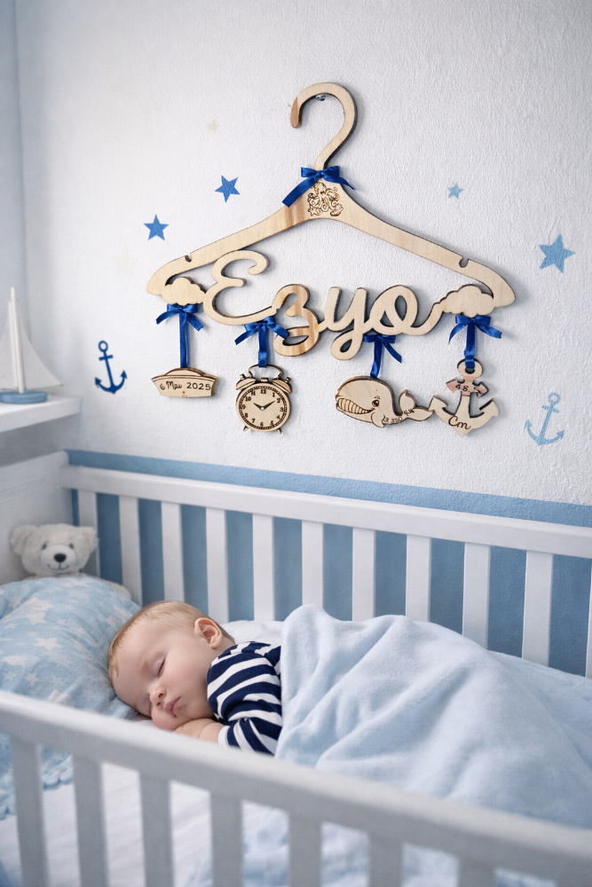 cintre de naissance en bois personnalisable marin 