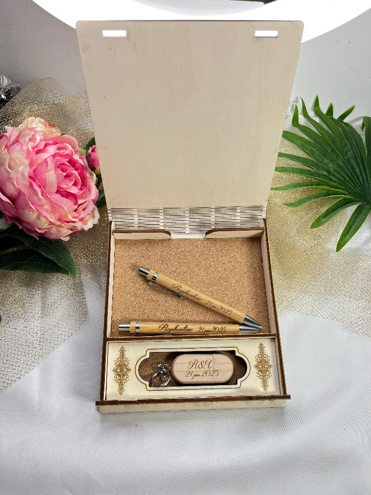 coffret bois photo de mariage personnalisable ouvert