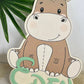 decoration de naissance en bois et couleur hippopotame avec informations de naissance