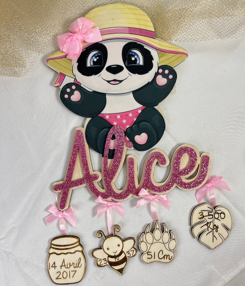 decoration de naissance panda girly bois personnalisable 