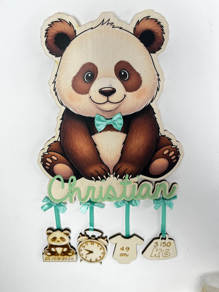 decoration en bois panda en couleur chrisitian