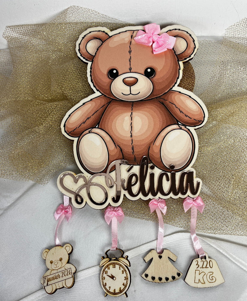 decoration en bois personnalisable pour enfant nounours