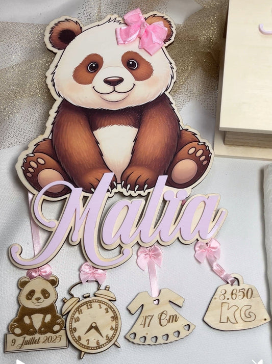 decoration murale de naissance panda en bois personnalisable 