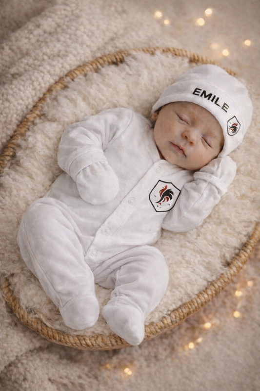 ensemble pyjama bonnet moufle de naissance personnalisable 