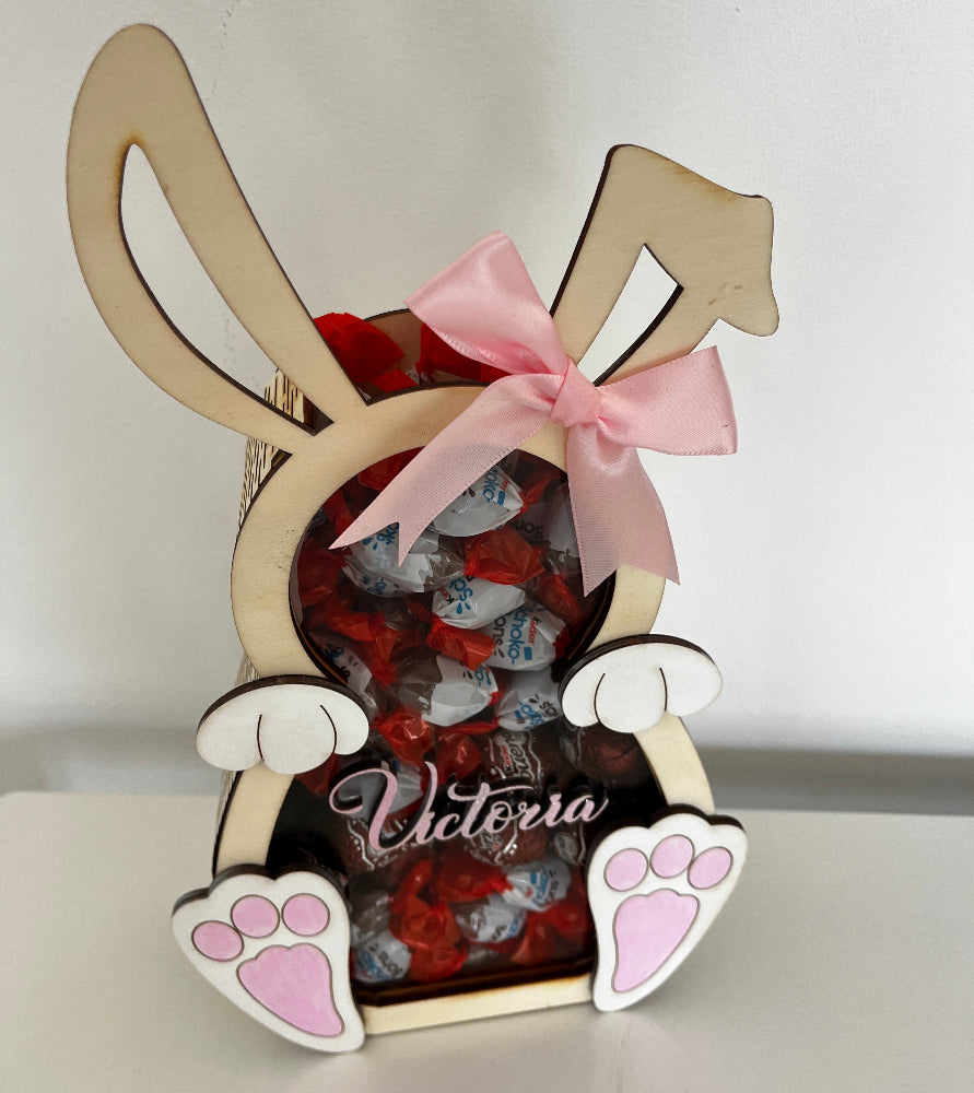 lapin tirelire en bois de paques personnalisable