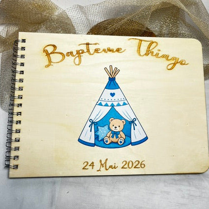 livre d'or bapteme en bois et couleur