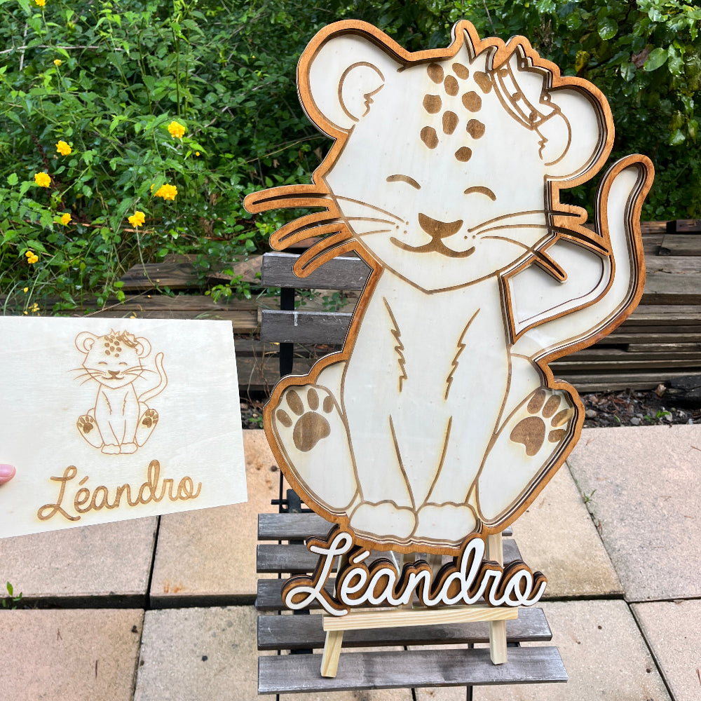 livre d'or en bois lionceau personnalisable leandro