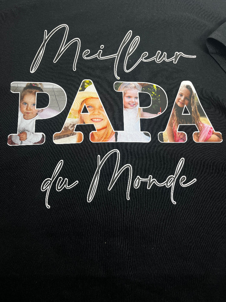 manche tshirt noir meilleur papa du monde avec photo personnalisable 