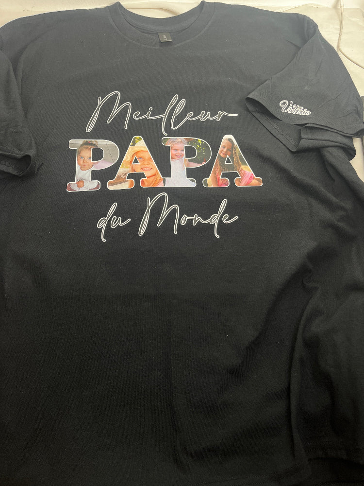 manche tshirt noir meilleur papa du monde avec photo personnalisable XXL