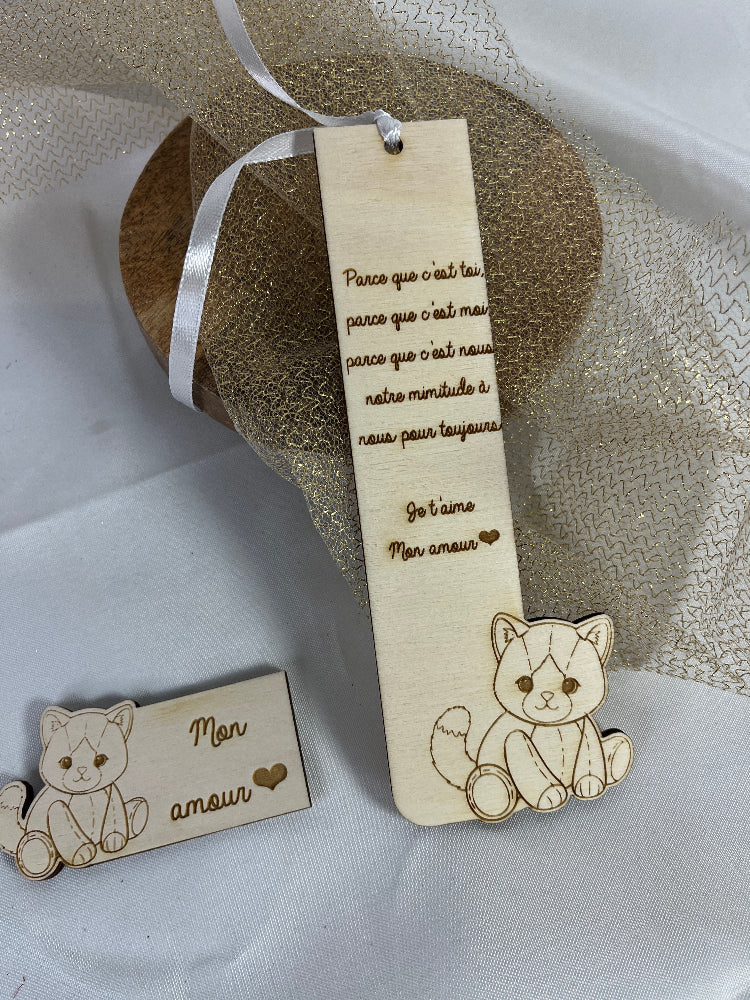 marque page bois chat personnalisable 