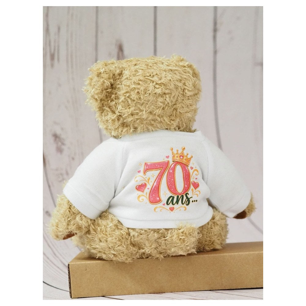 Nounours avec t-shirt personnalisé 70 ans, vue de dos
