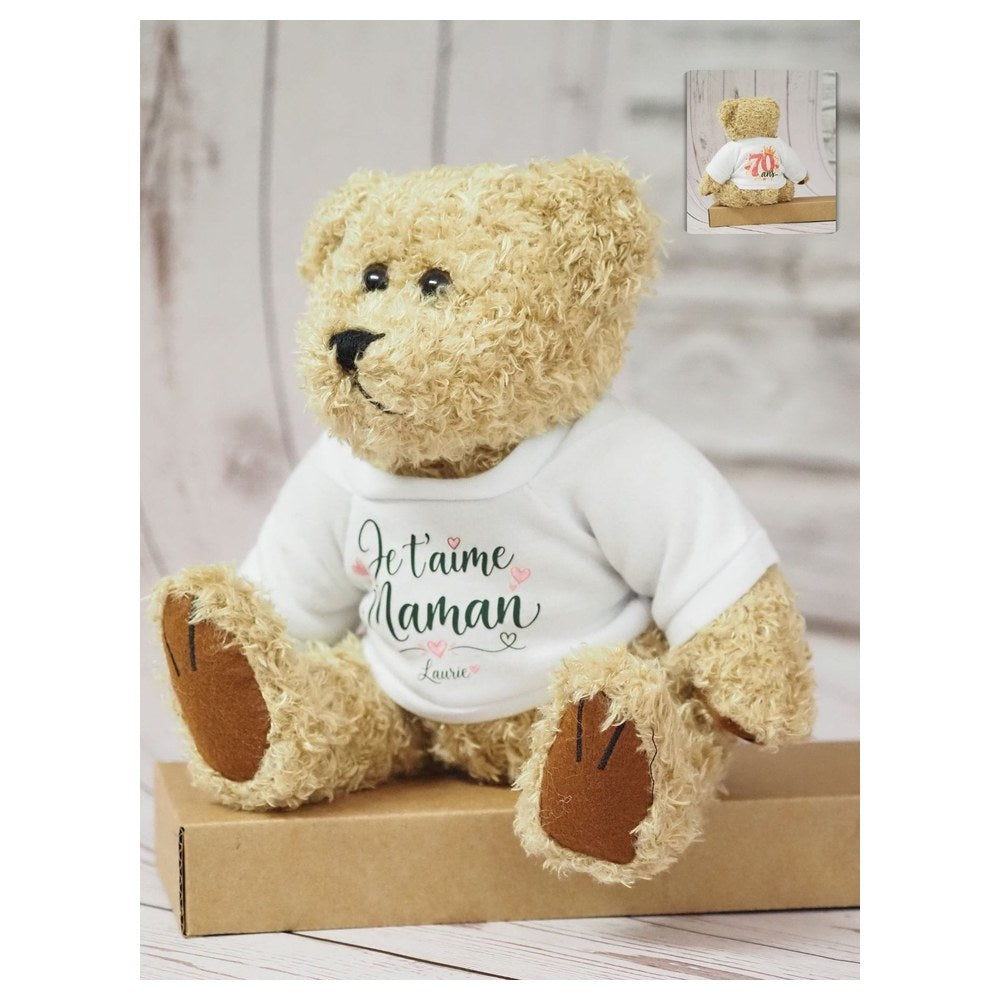 Nounours avec t-shirt personnalisé Je t'aime maman, vue de face