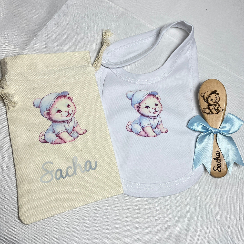 pack brosse et bavoir personnalisés lionceau