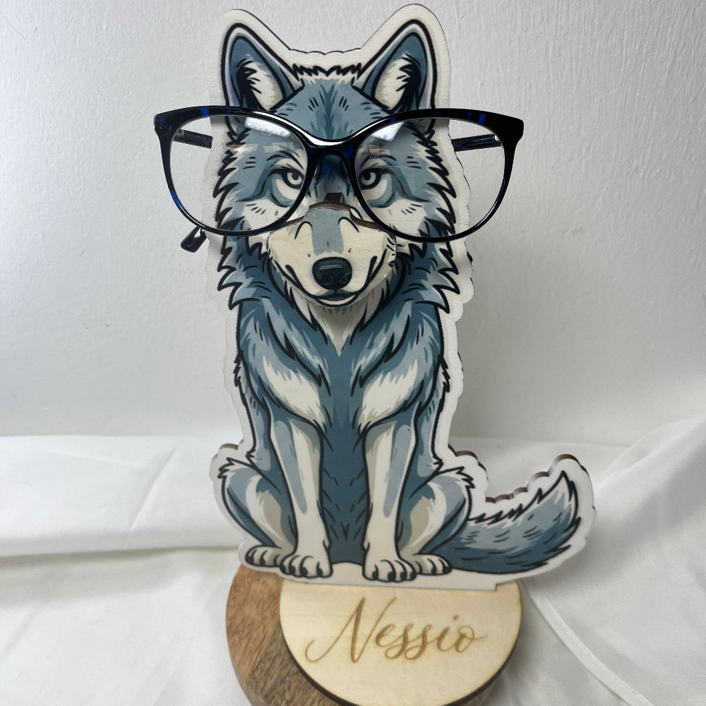 porte lunettes en bois personnalisable loup