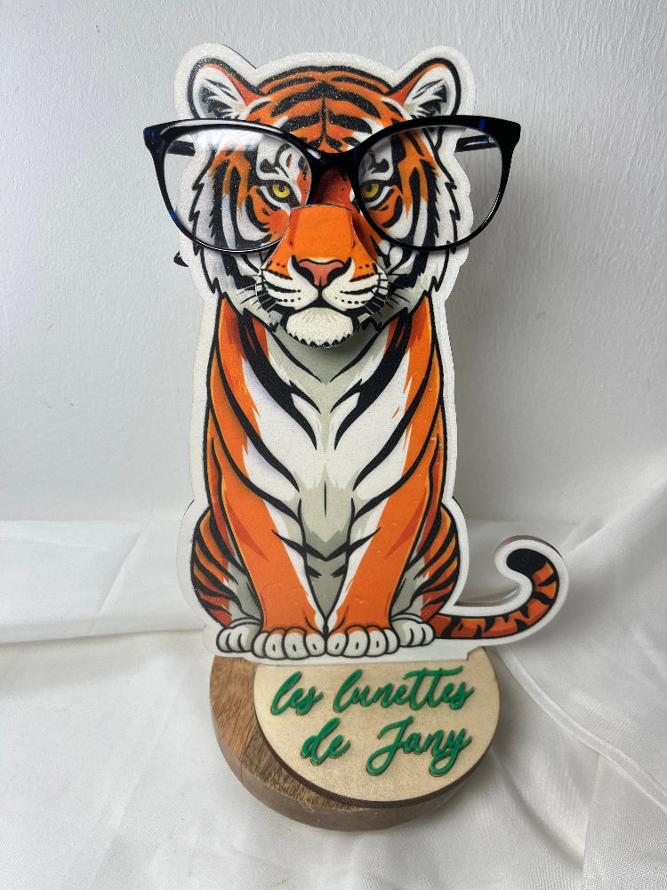porte lunettes en bois personnalisable tigre