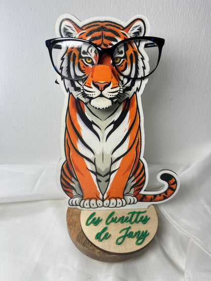 porte lunettes en bois personnalisable tigre