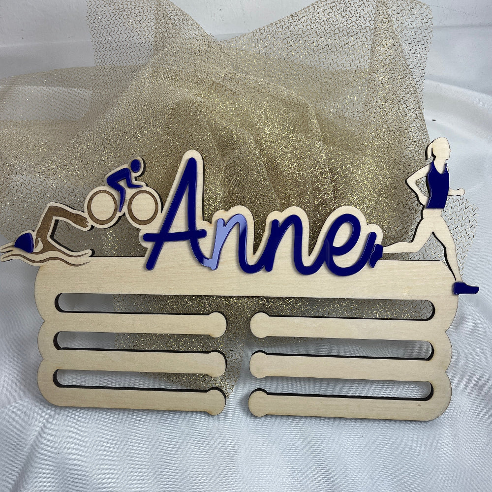 porte medaille triathlon bleu