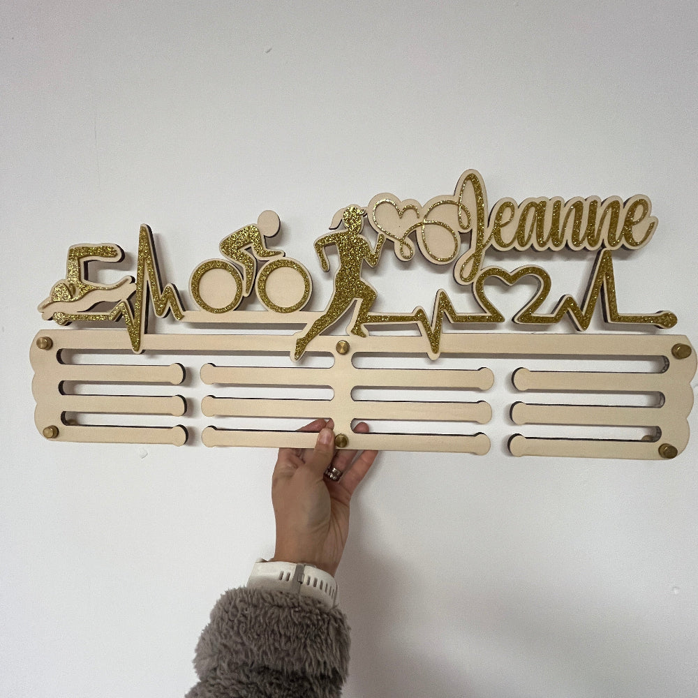 porte medaille triathlon paillettes personnalisable