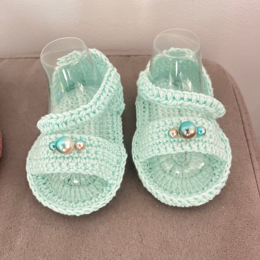 sandale bébé crochet vert d'eau 