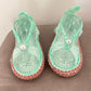 sandale compensée bébé crochet vert d'eau 