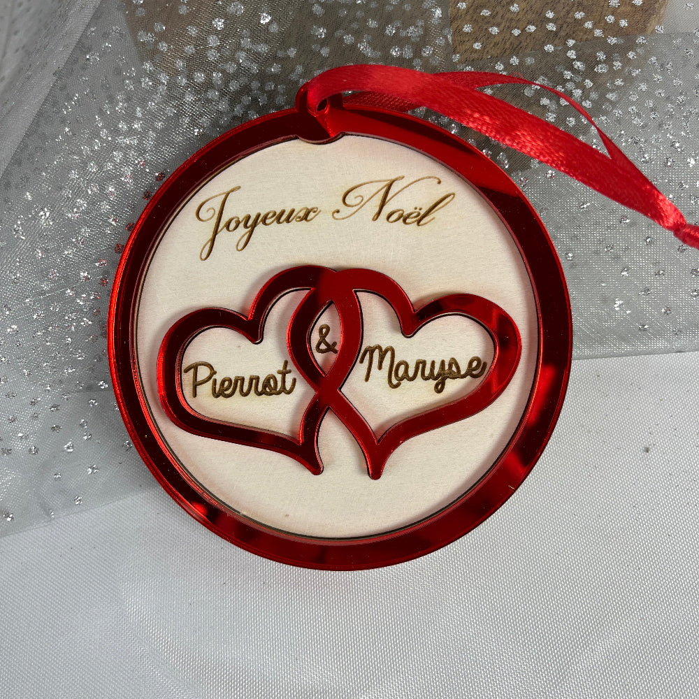 suspension de noel couple coeur personnalisable