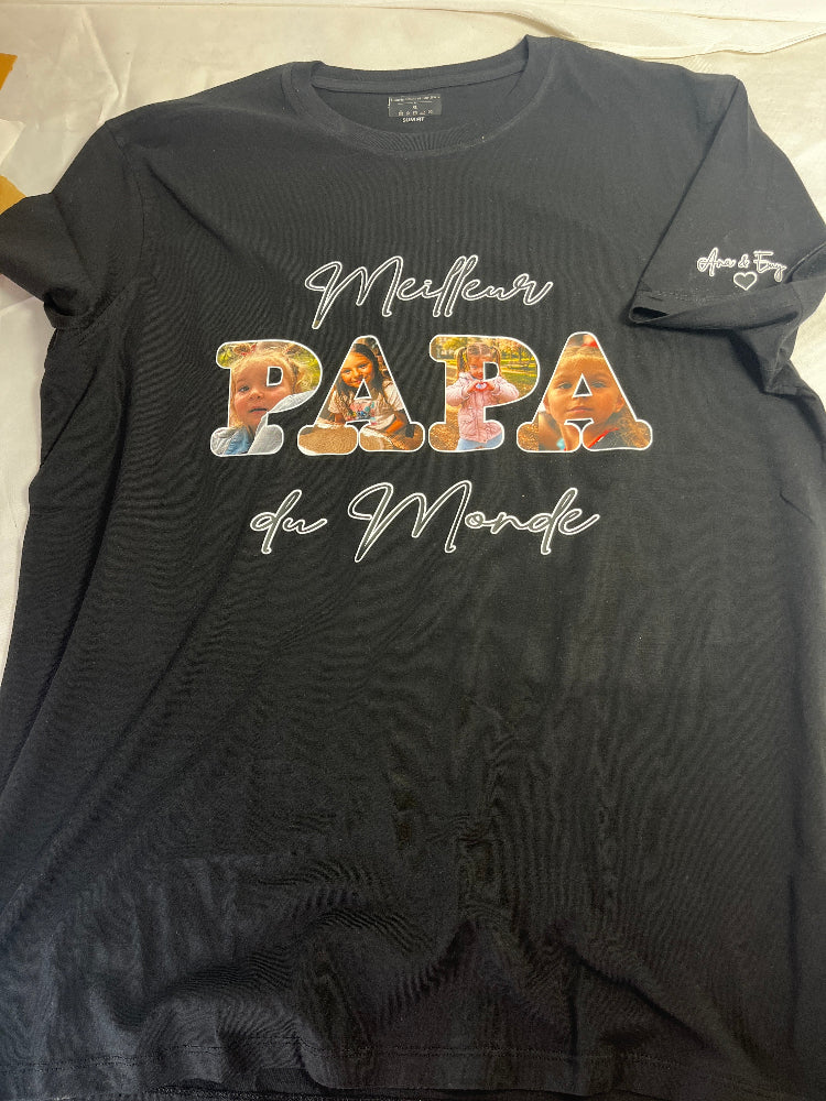 tshirt noir special fete des peres avec photo personnalisable