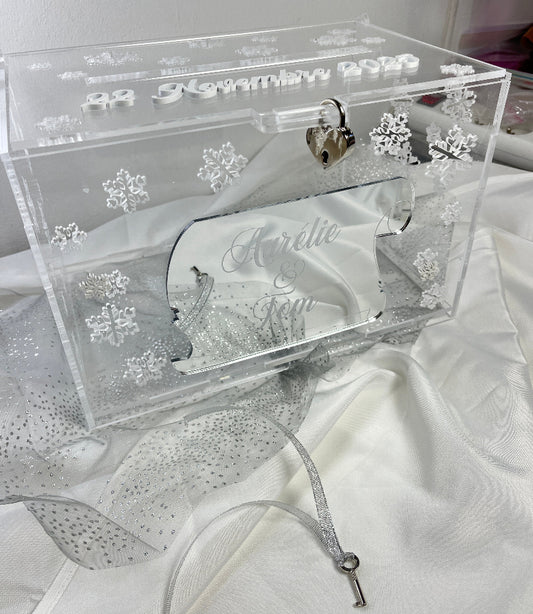 urne de mariage hiver en plexiglas personnalisable