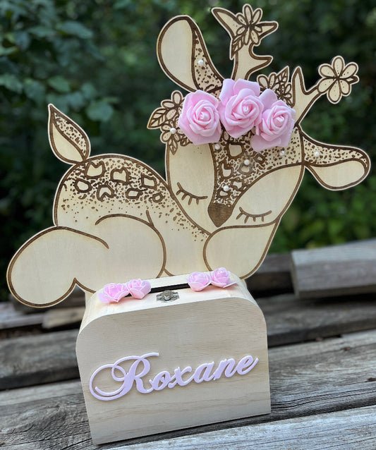 urne en bois de bapteme personnalisable cerf endormi