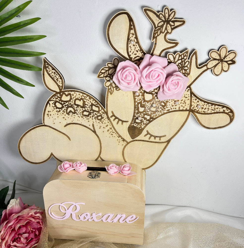 urne en bois de bapteme personnalisable theme cerf endormi