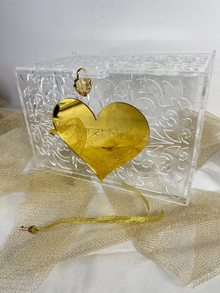 urne mariage plexiglas coeur or 
