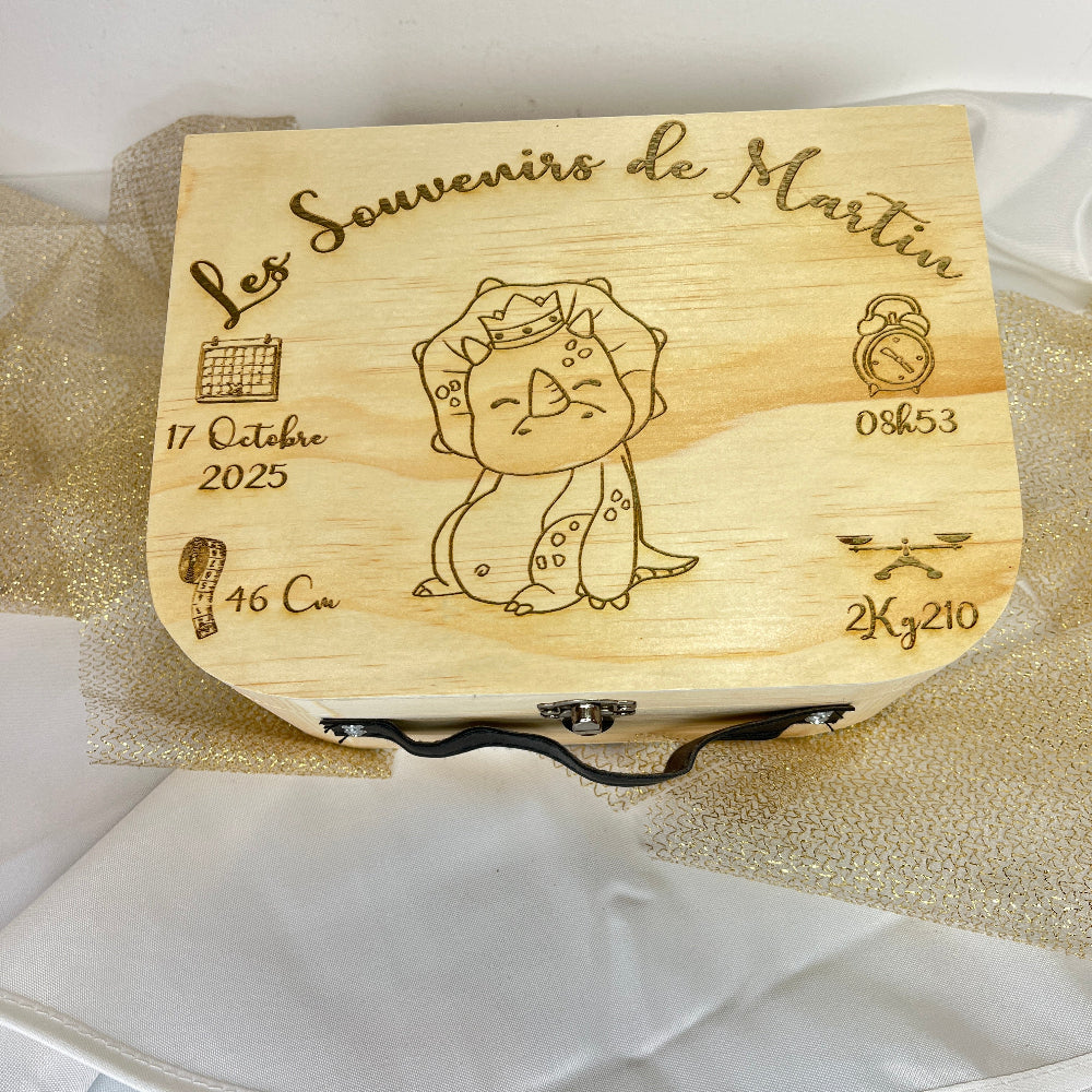 valise de naissance bois dinosaure