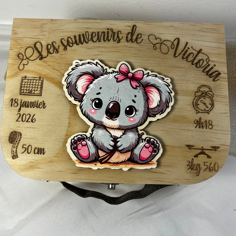 valise de naissance gravure et animal en couleur 