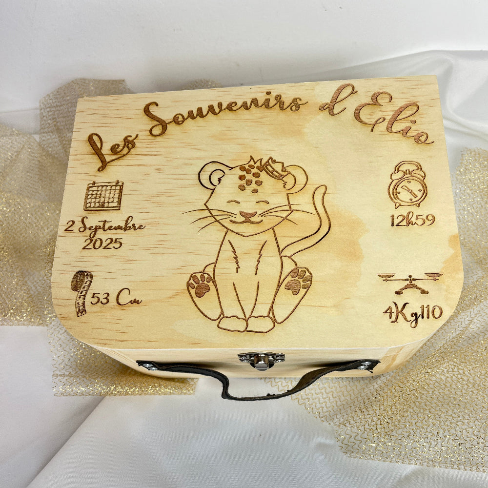 valise souvenir naissance bois lionceau 