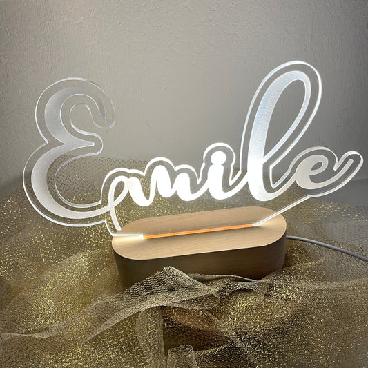 veilleuse prenom socle bois 