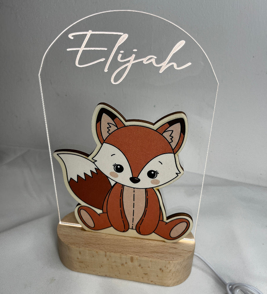 veilleuse renard personnalisable socle bois  elijah